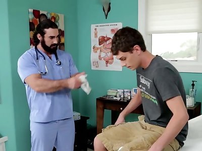 Gay doctor and his male nurse pound a white teen guys ass